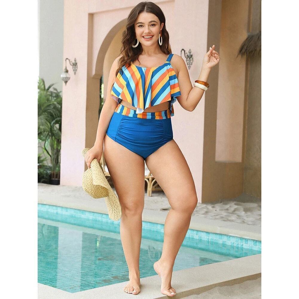 🔥SALE Size 22 - 24 • 3x BloomChic • Striped Patchwork Bikini Set Top and bottom